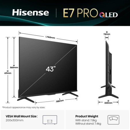Hisense E7Q PRO Series 43E7Q PRO 43 4K UHD (2160p) Smart TV